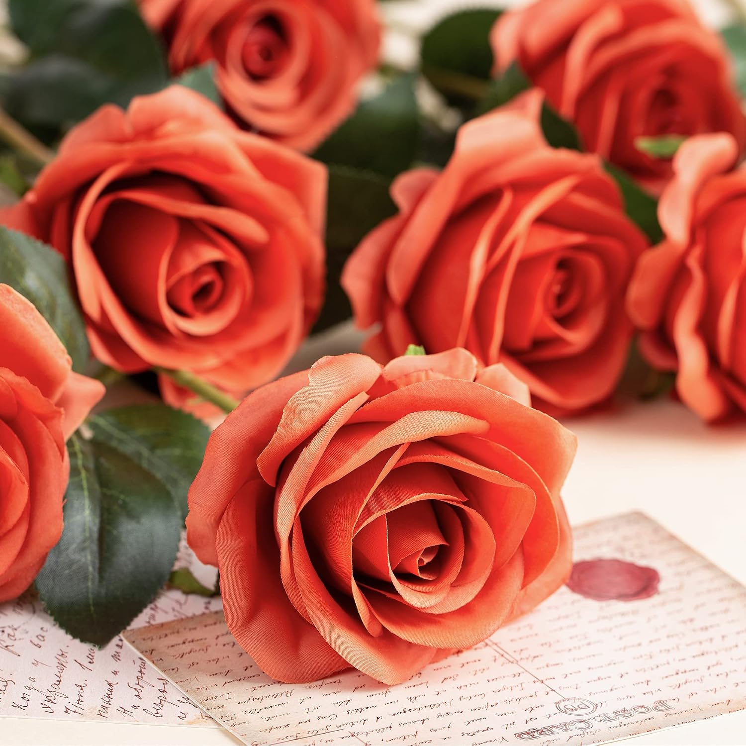 Detalle de DuHouse 10Pcs Artificial Roses Silk Flowers for Bridal & Decor (Coral)
