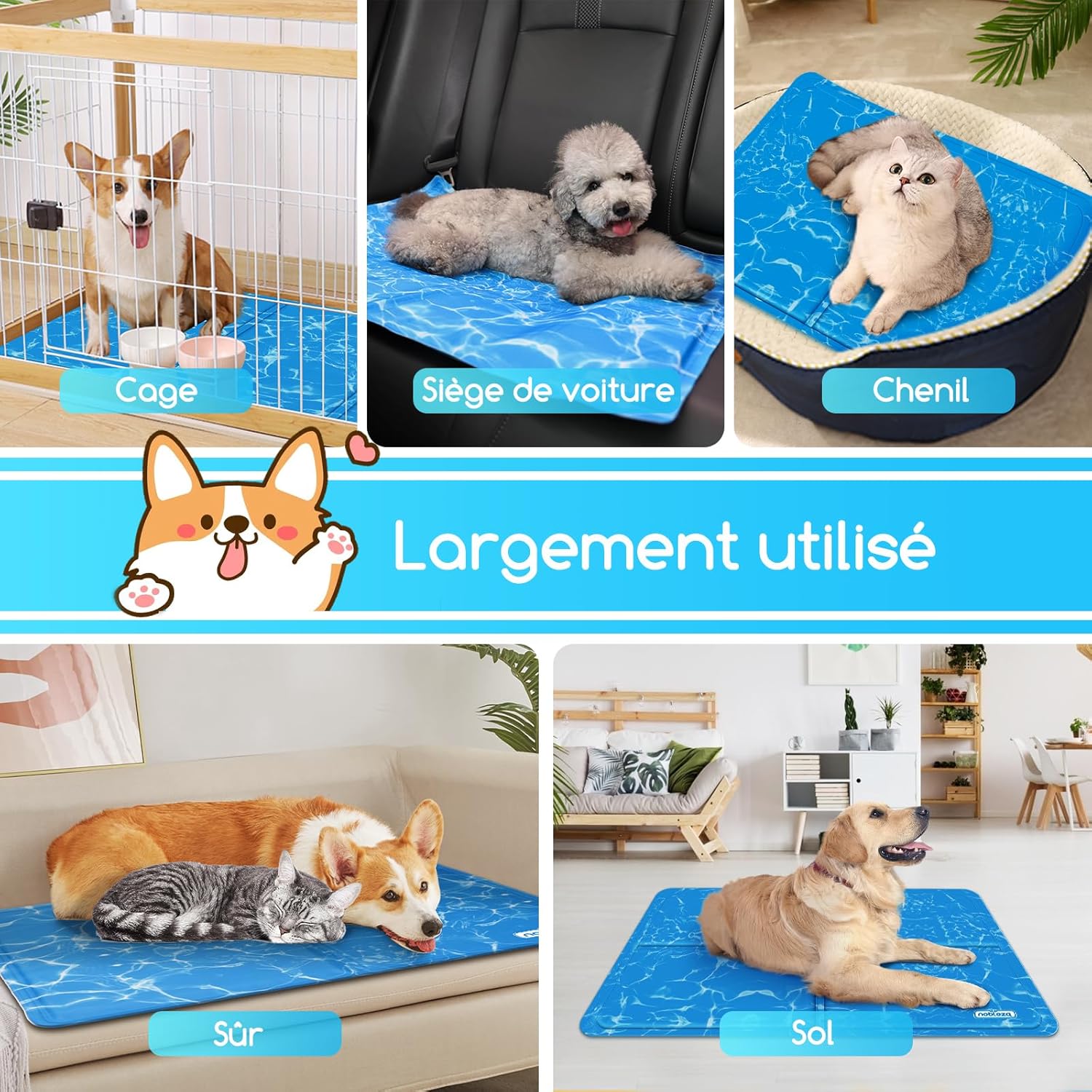 Thumbnail 5 de Nobleza tapis de refroidissement auto-réfrigérant au gel non toxique pour chiens et chats, 65 x 50 cm, bleu (taille M)
