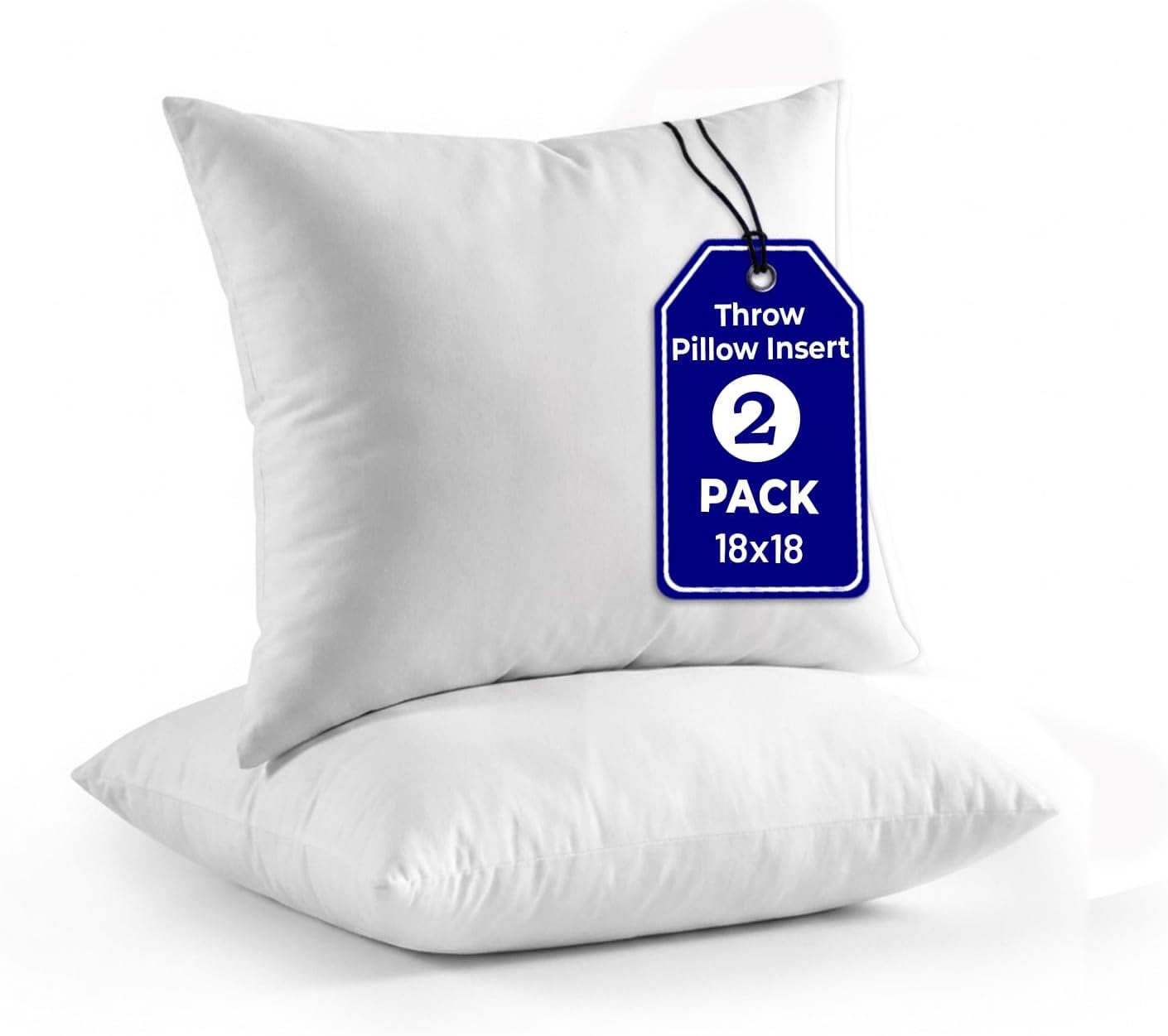 Detalle de QUBA LINEN 18 x 18 Throw Pillow Insert – Pack of 2 White, Down Alternative