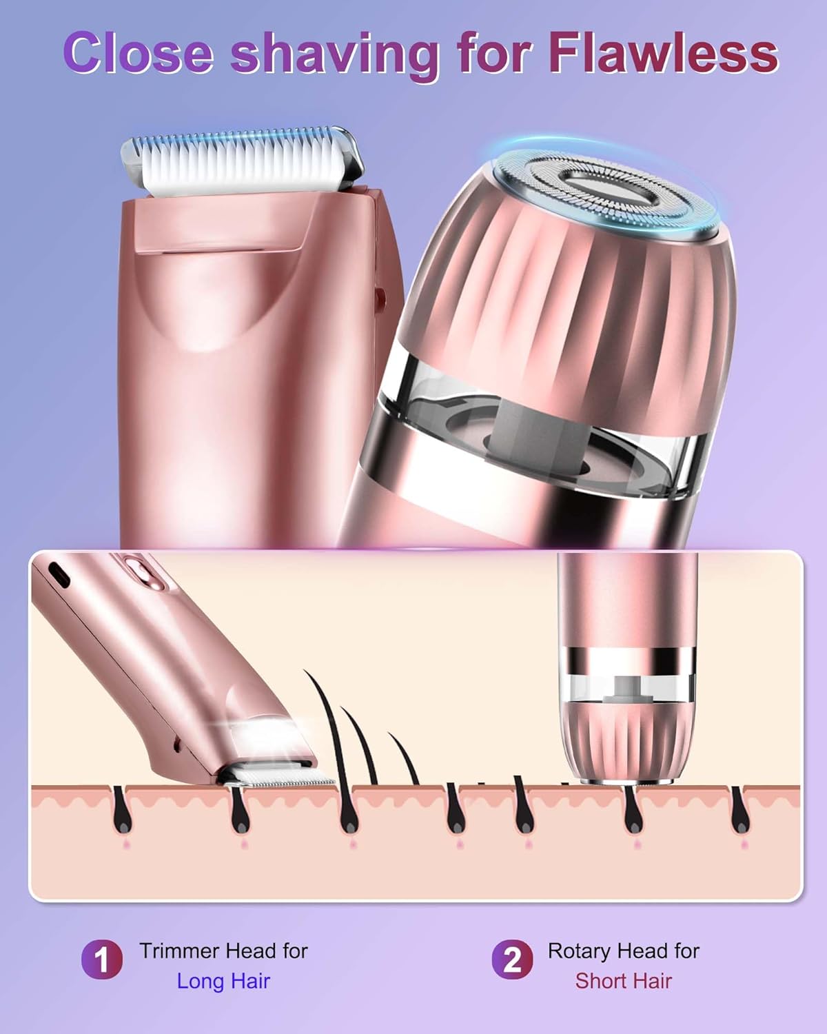 Thumbnail 2 de Women’s Bikini Trimmer with LED Light (2-in-1) – Waterproof, Rechargeable Lady Shaver for Body & Facial Areas
