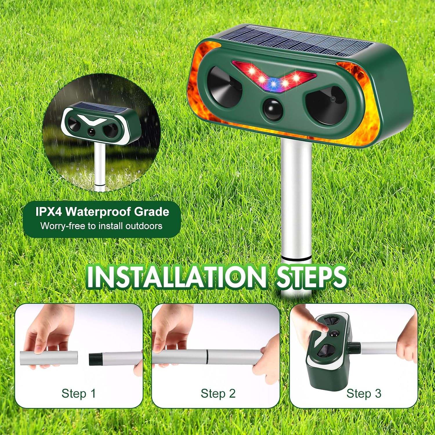 Thumbnail 6 de FORNORM 4762738 ultrasone dierenverjager met PIR-sensor, zonnepaneel en IP66