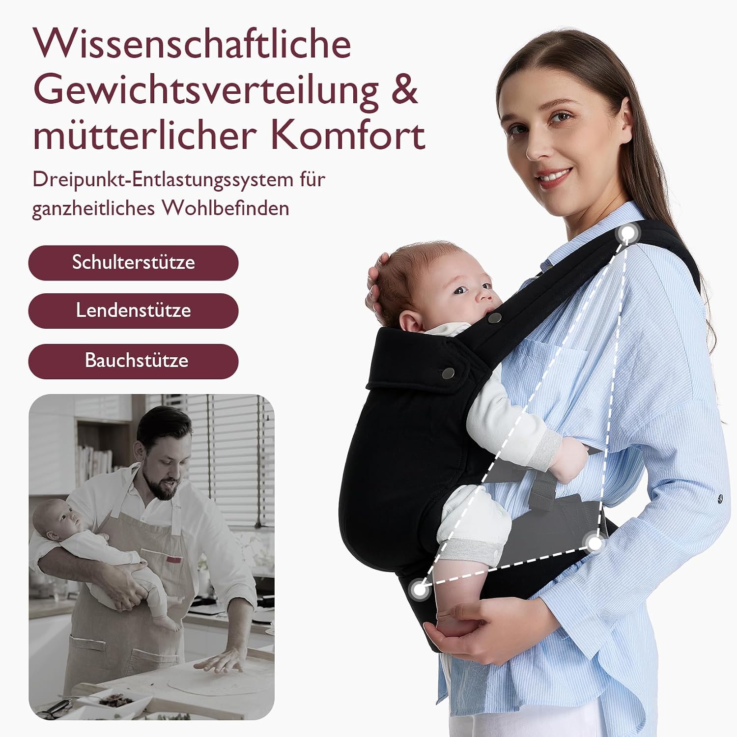 Detalle 2 de Momcozy Babytrage M‑Ergonomie 3–24 Monate 👶