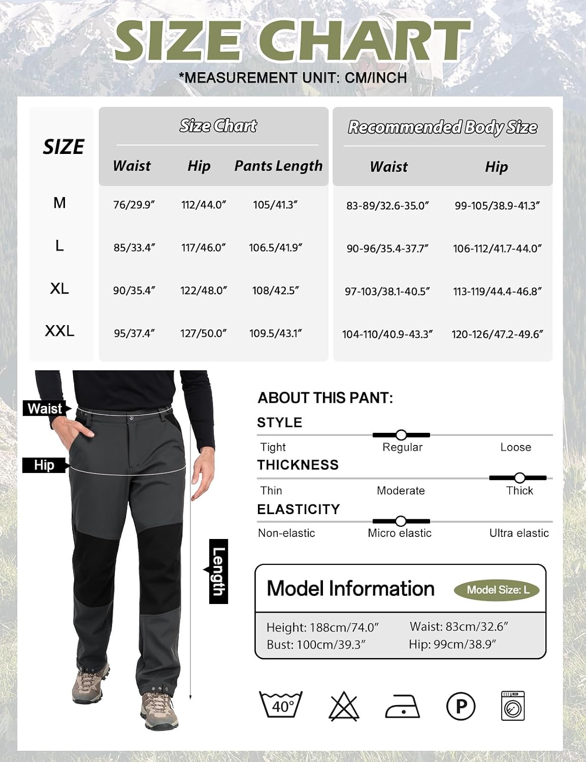 Detalle de Xnova Men's Winter Fleece Lined Hiking Trousers with Water Repellent Shell