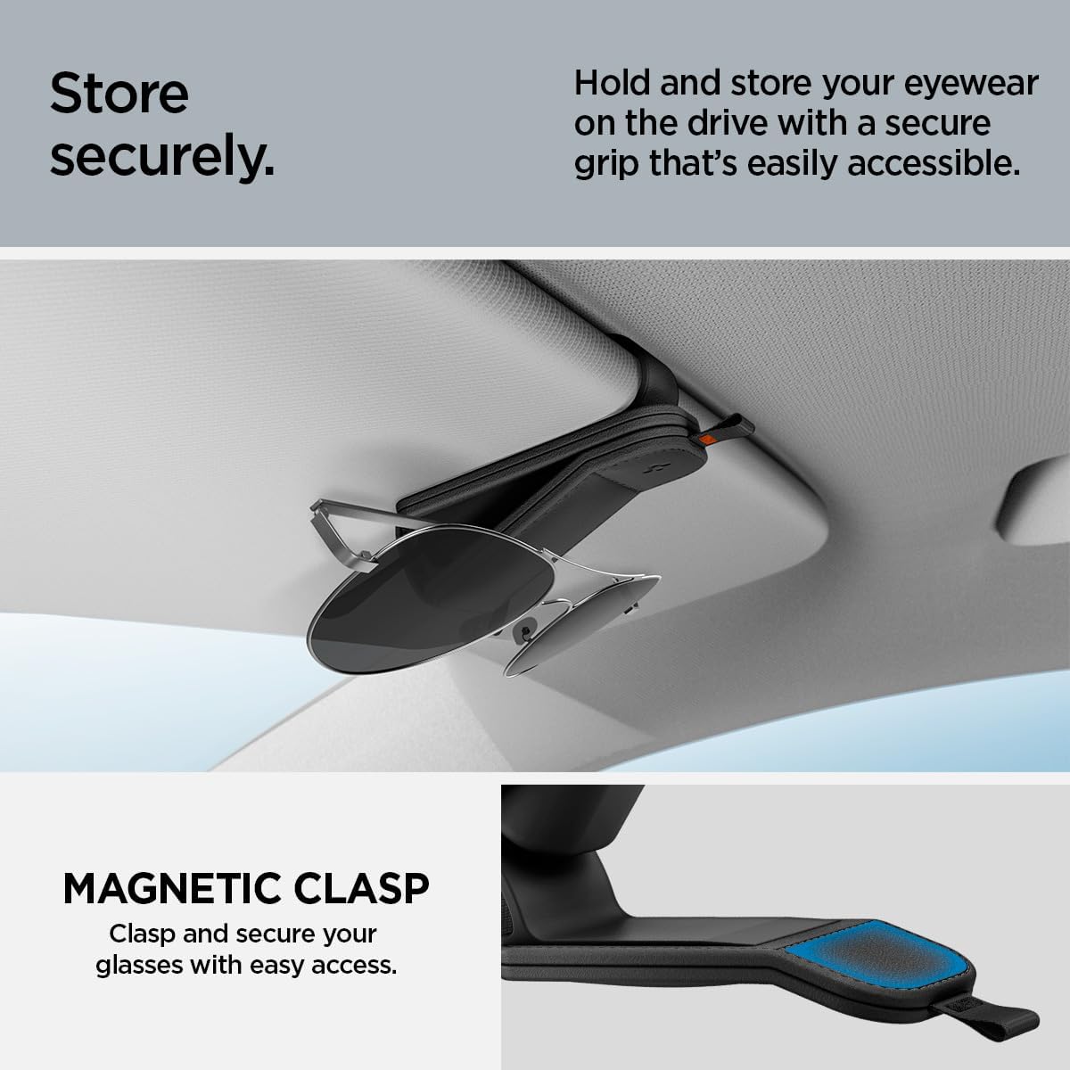 Detalle 2 de Spigen porta occhiali per Tesla Model Y (circa 2025 Juniper) e Model 3 (Highland 2024/2025) – 2 pezzi con pelle vegana, nero