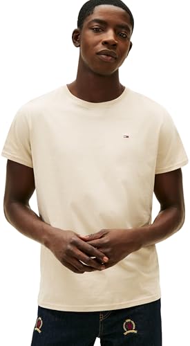 Detalle de Tommy Jeans T‑Shirt da Uomo Tjm XSLIM Jersey Tee Ext DM0DM04411 S/S – Beige XS