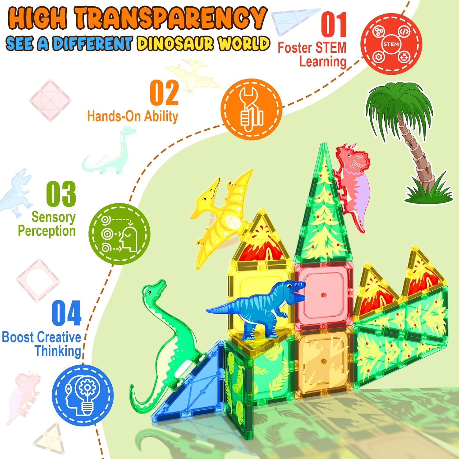 Detalle de Coodoo Dinosaur Magnetic Tiles for Toddlers 🧩