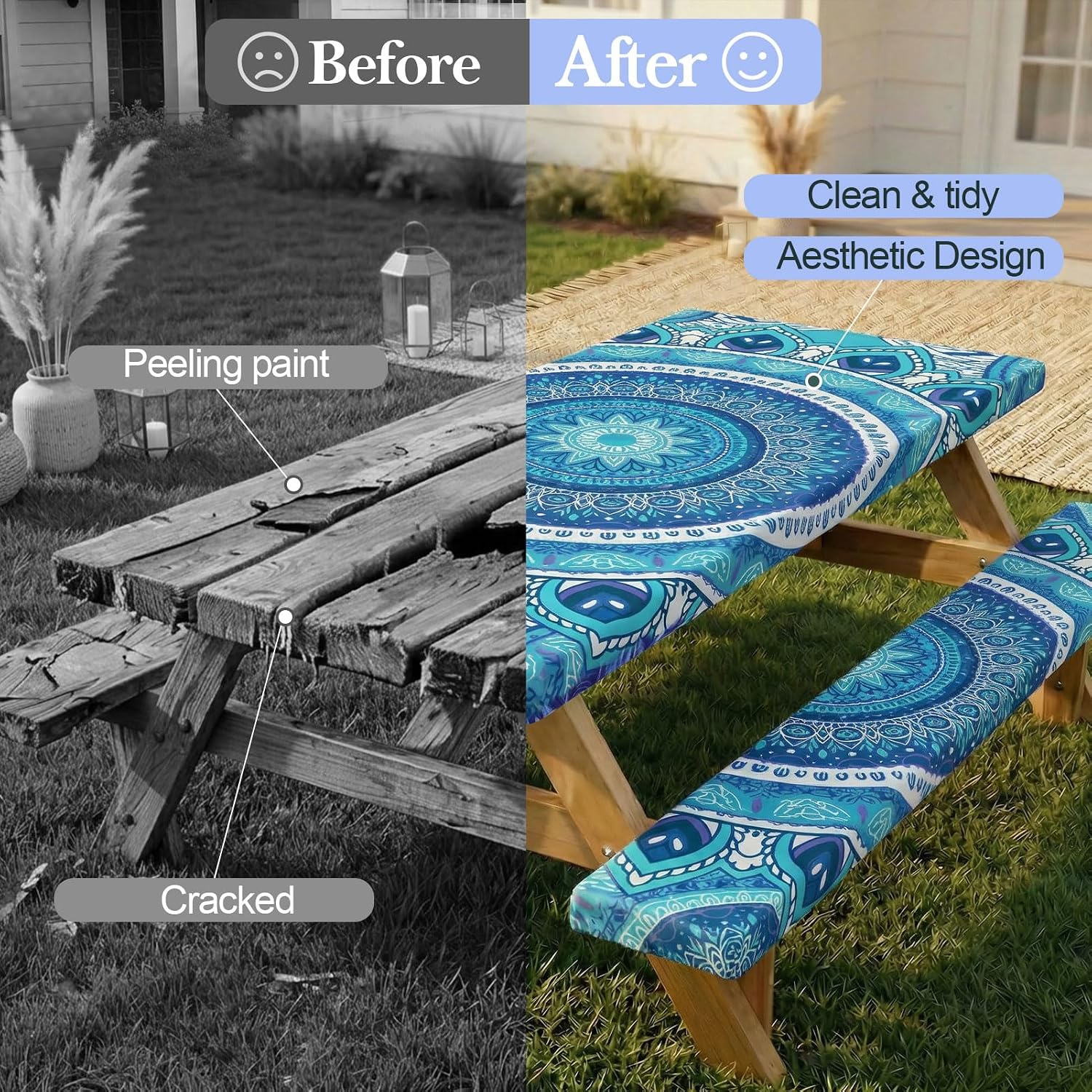 Thumbnail 1 de Picnic Table Cover with Bench Covers 3-Piece Set (72in, Air Superiority Blue) for 72" x 30" Tables