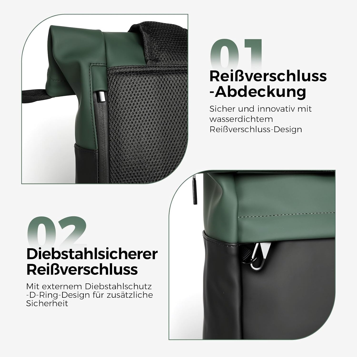 Thumbnail 4 de Sylvanthos Wasserdicht Rucksack: Laptop Rolltop 18–25L, Diebstahlsicher, Grün