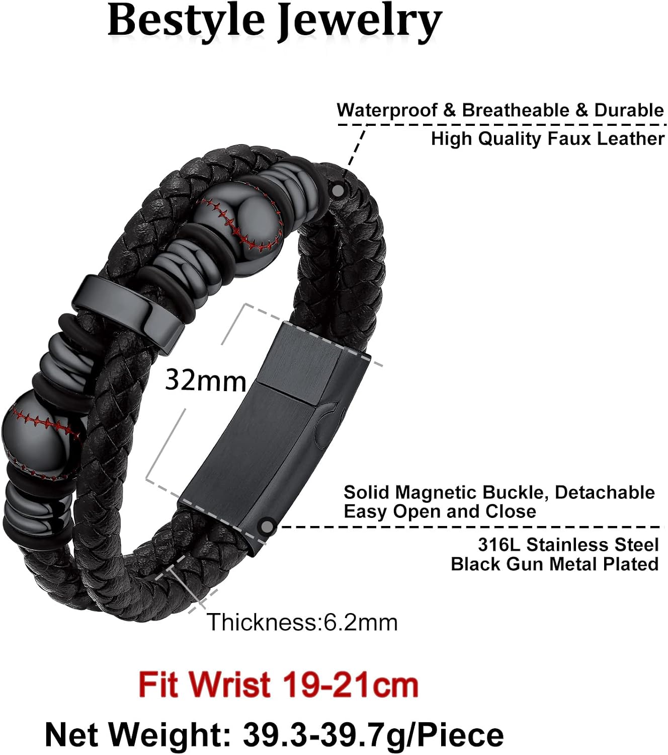 Thumbnail 6 de Bestyle Lederarmband für Männer mit Edelstahl & Magnetverschluss (Gold/Silber/Schwarz) – Flechtarmband