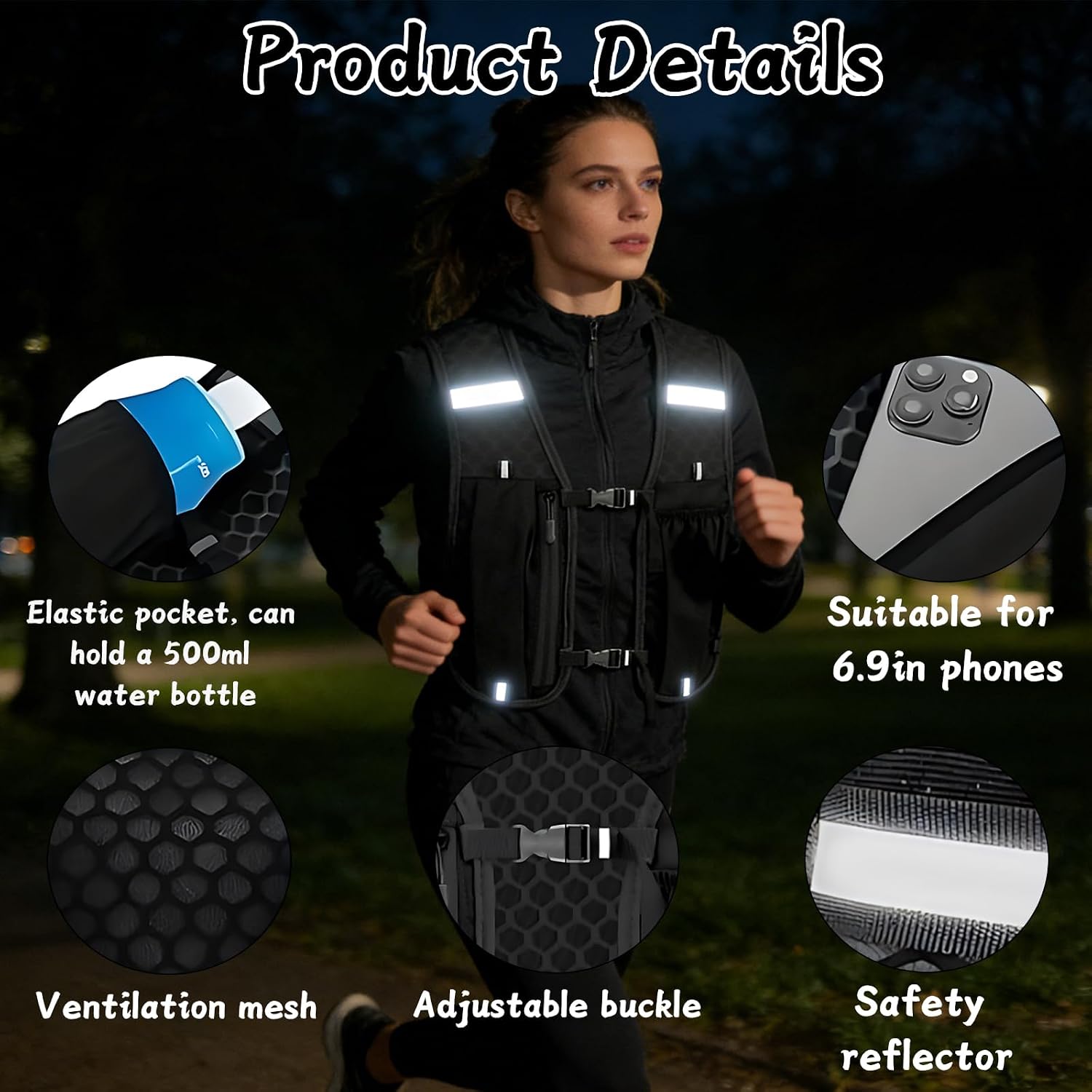 Detalle de Zaino idrico YEDOUALE da corsa e bici 5L – leggero, resistente e pratico per trail e trekking