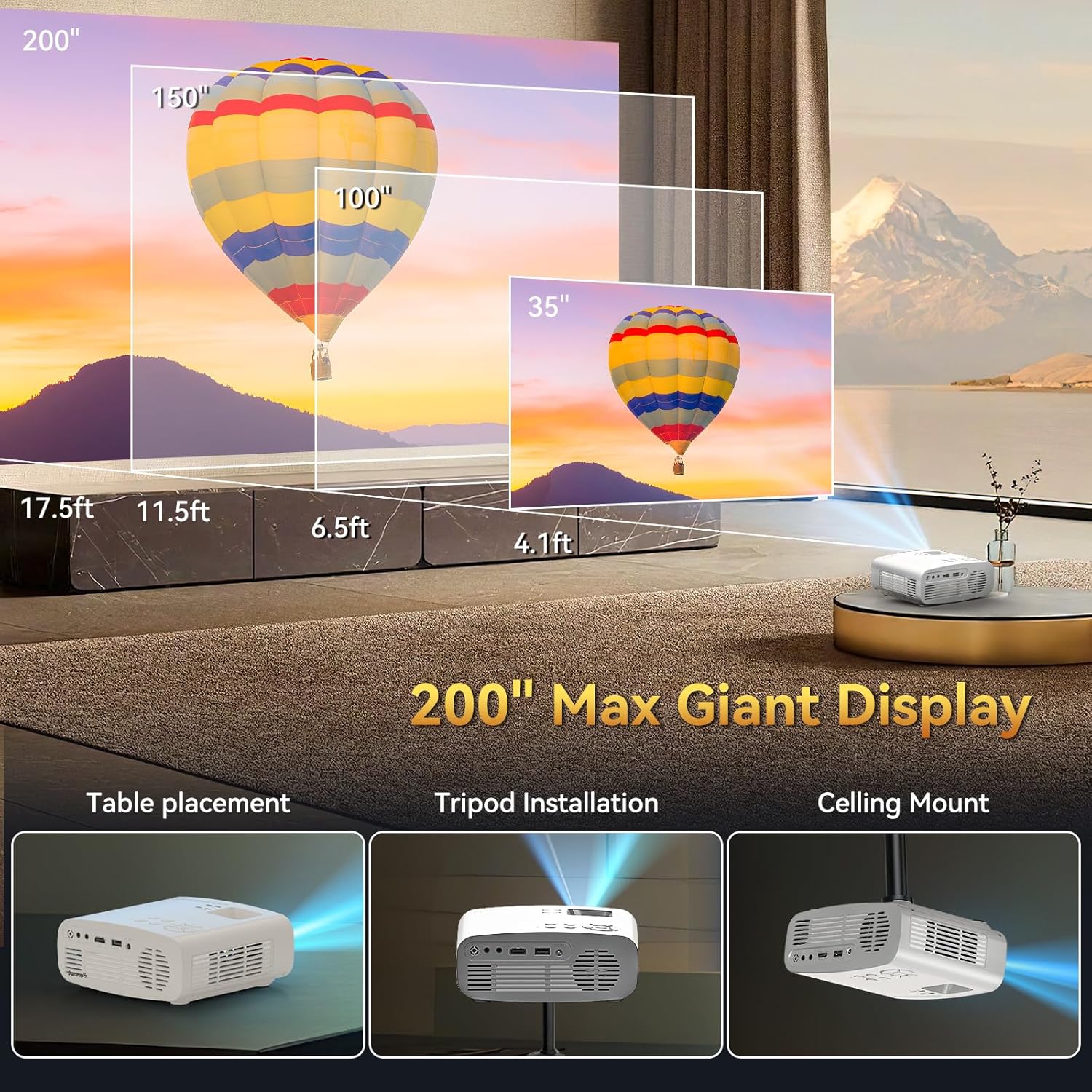Thumbnail 4 de Pericat 4K Supported Native 1080P Portable Projector 📽