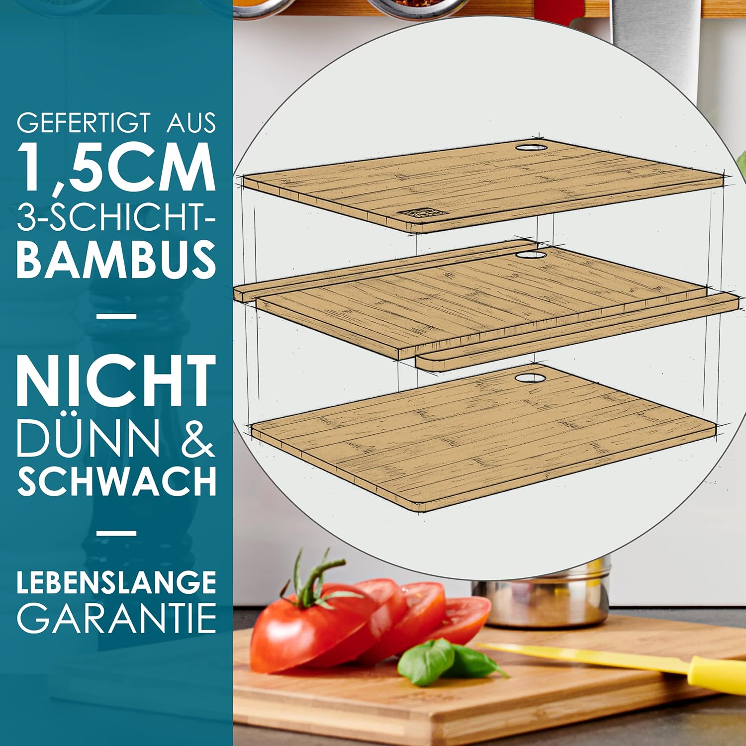 Detalle de LARHN Schneidebrett Holz 3er Set 33×22 cm
