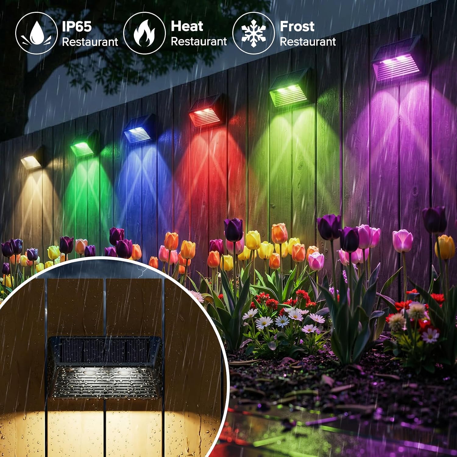 Thumbnail 6 de BUCASA Solar Fence Lights Outdoor Garden 4 Pack: 3000K Warm + RGB Colour, 8 Modes, IP65, Solar Powered