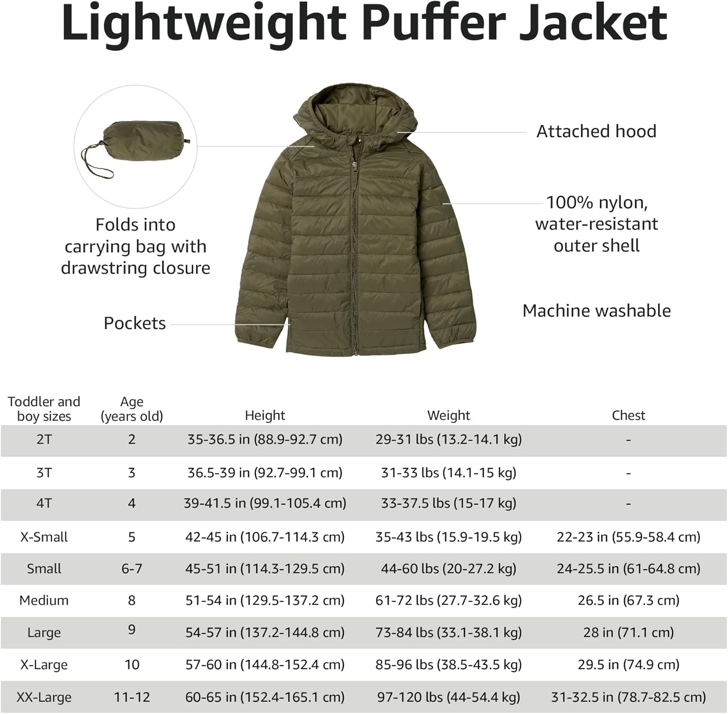 Thumbnail 6 de Amazon Essentials Boy’s Lightweight Water-Resistant Packable Puffer Jacket