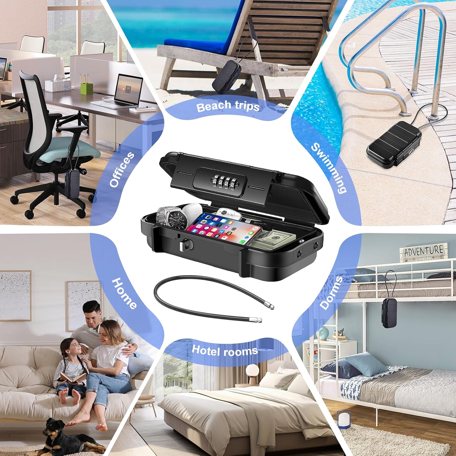 Thumbnail 6 de Hurinan tragbarer Safe mit Code (4-stellig), wasserdicht & mit abnehmbarem Drahtseil – Reisesicherheitskoffer schwarz