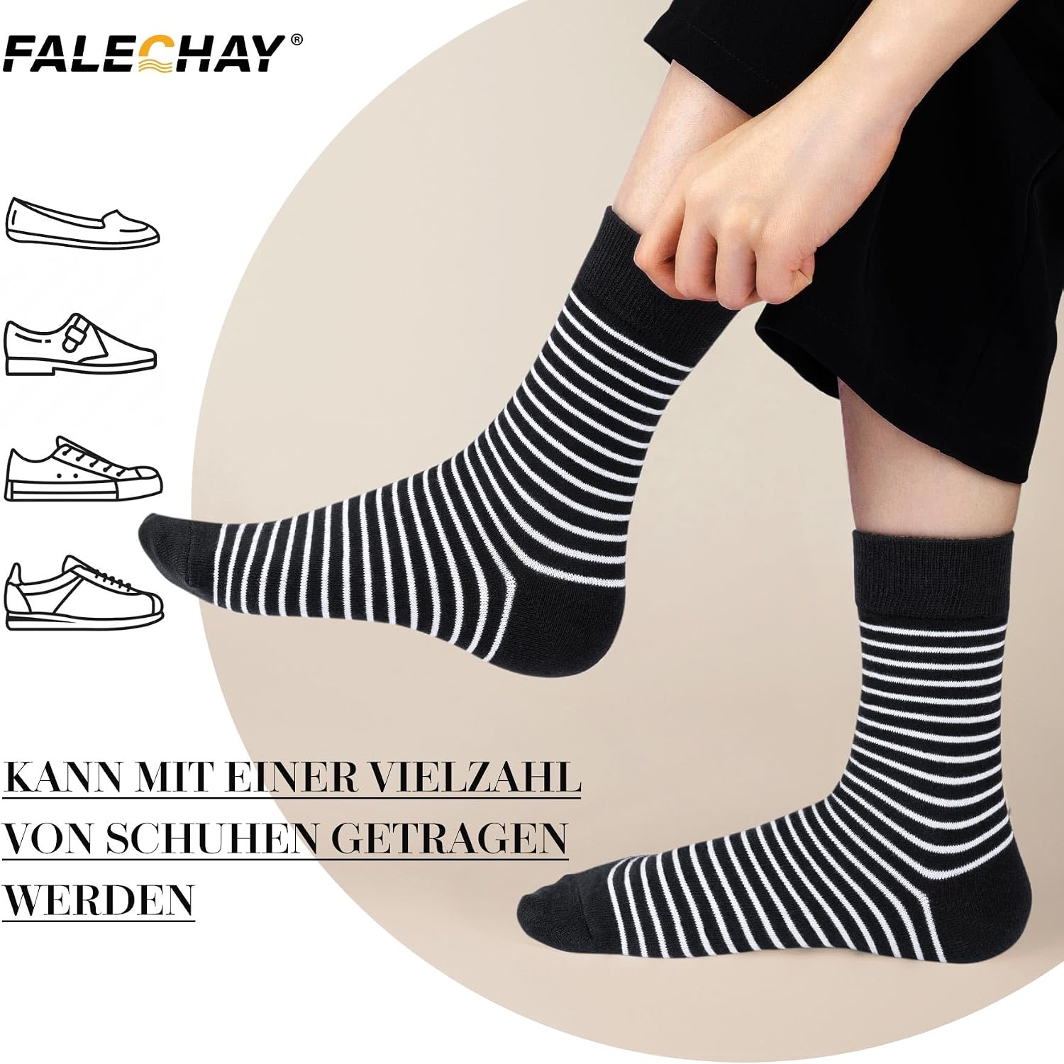 Detalle de Falechay 10 Paar Damen Sportsocken mit Punkt-Streifenmuster (Baumwolle) 35-42