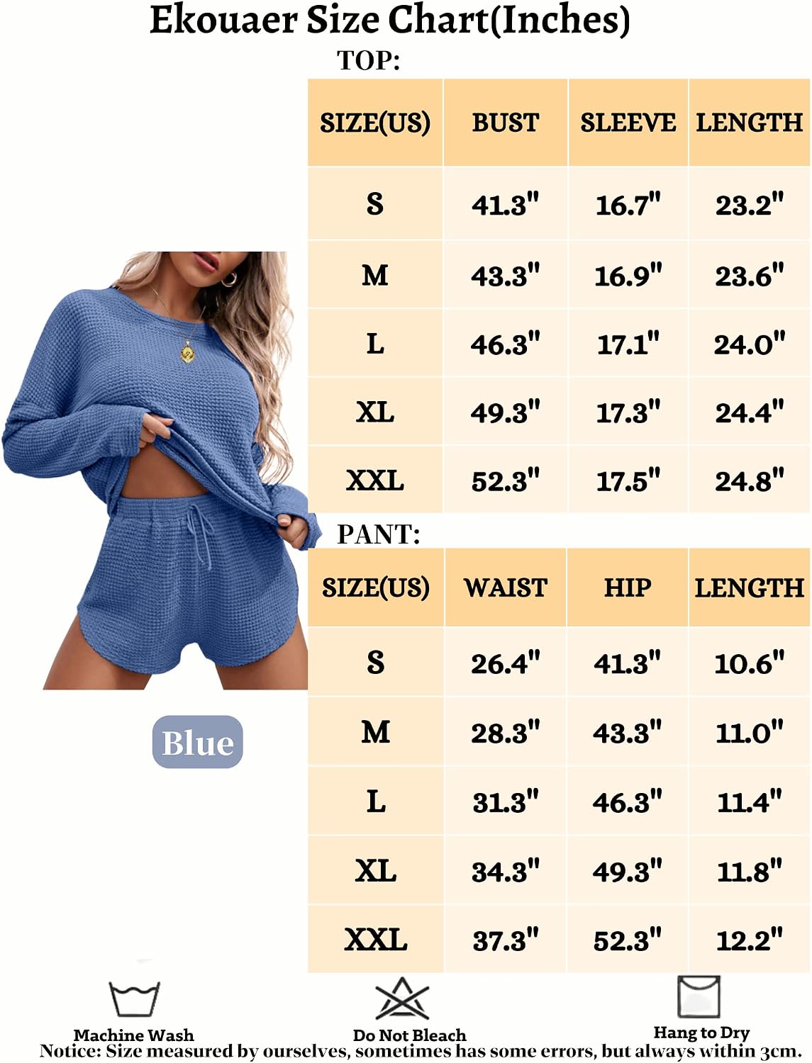 Detalle 1 de Ekouaer Waffle-Knit Pyjama Set with Long-Sleeve Top, Shorts and Pockets