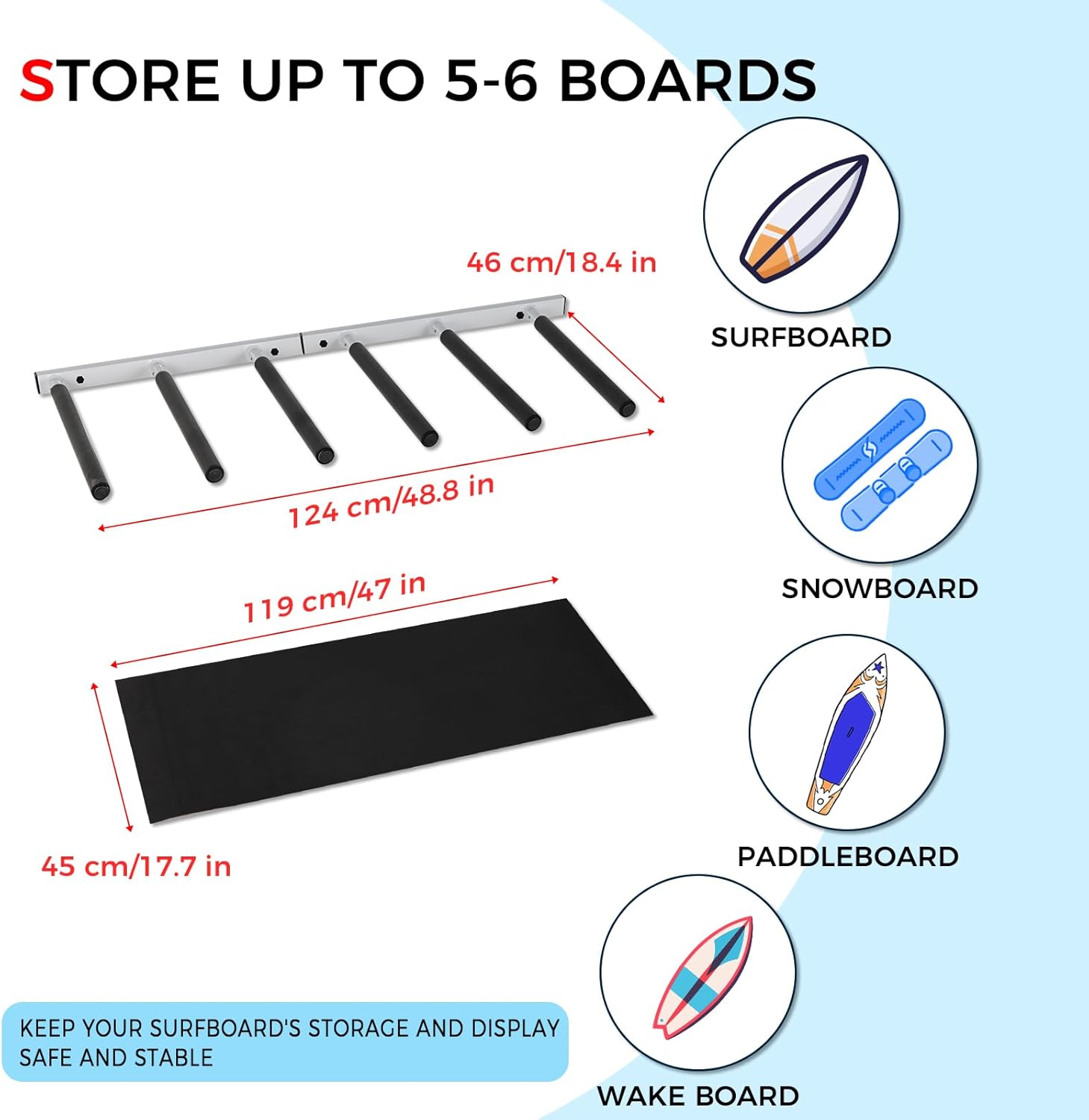 Thumbnail 1 de LINGVUM Vertical Wall Rack for Surfboards ⚓