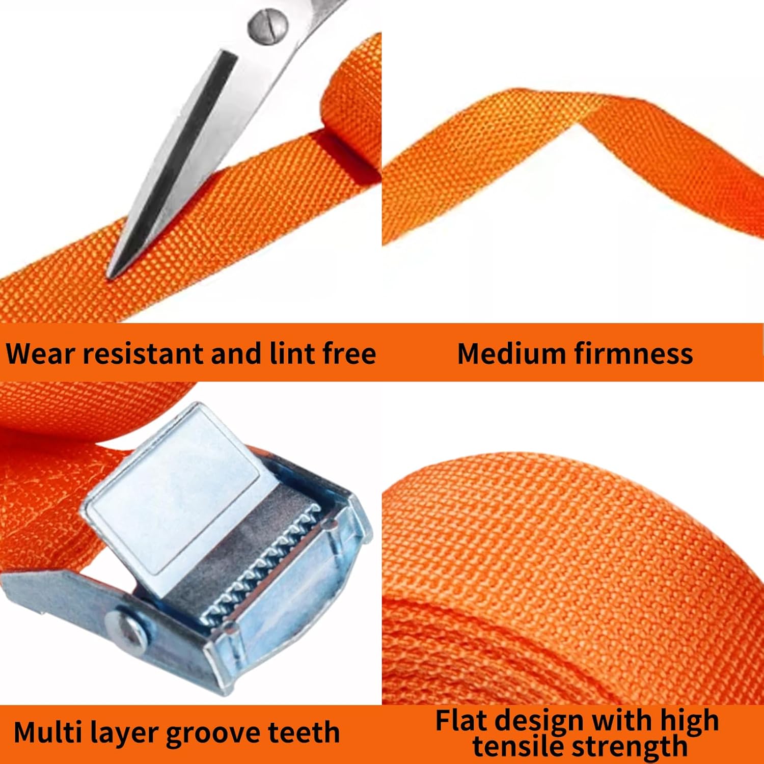 Detalle de Bailinks 4 Pack Ratchet Tie Down Straps 1.5m x 25mm – Heavy Duty, Orange