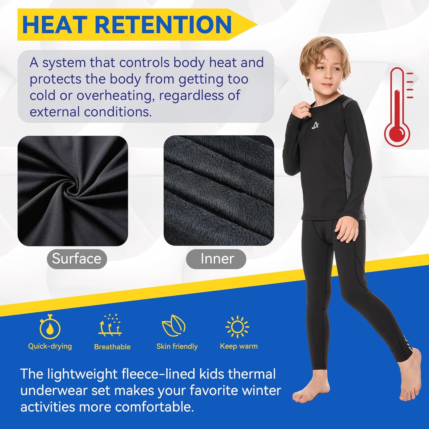 Thumbnail 3 de AMZSPORT Ensemble de sous-vêtements thermiques manches longues pour enfant (polyester, elastane, intérieur en felpa)