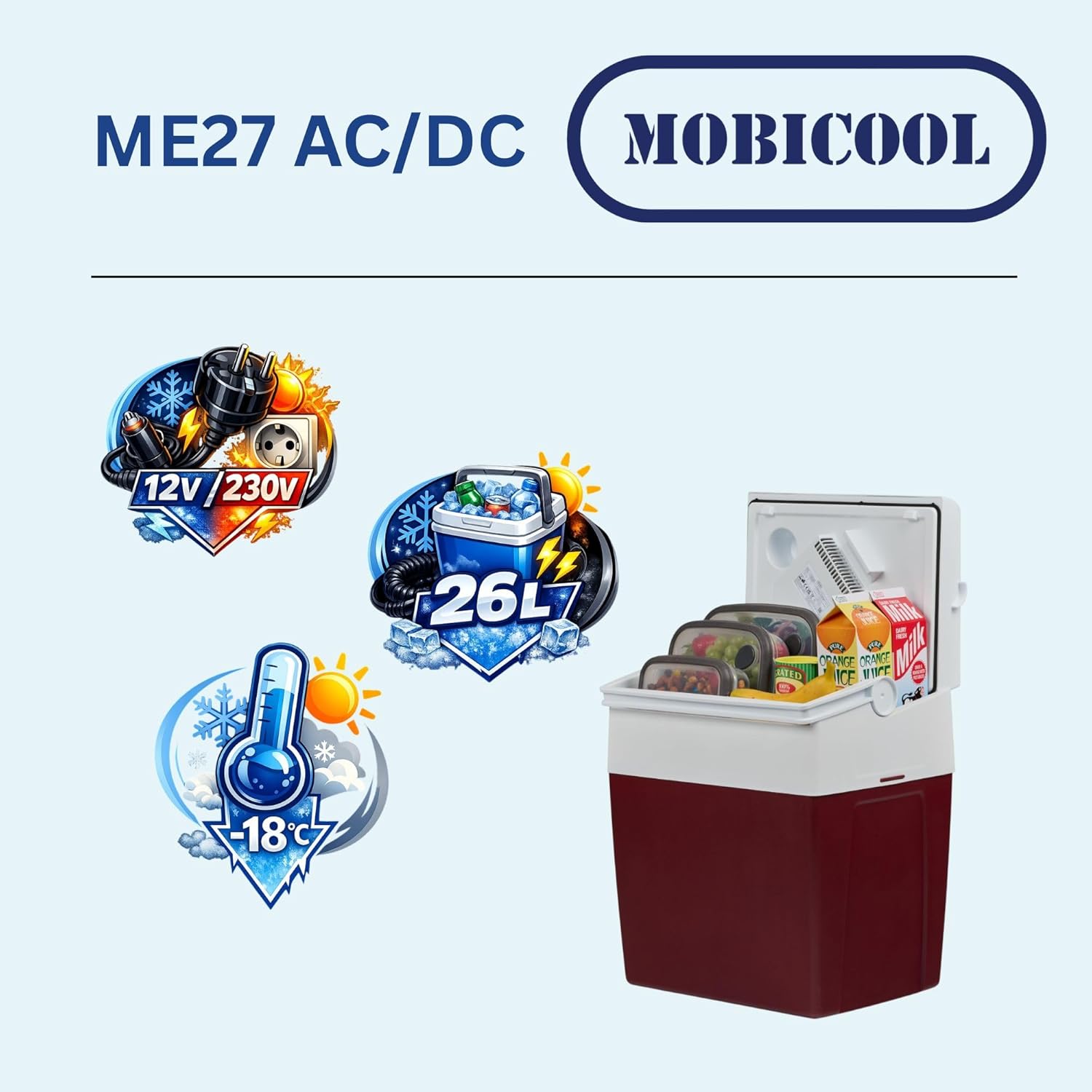 Thumbnail 2 de Mobicool ME27: 26 L tragbare Kühlbox für Auto, Wohnmobil und Outdoor – 12V/230V, Blau