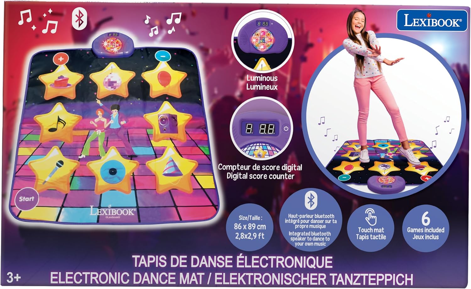 Thumbnail 4 de Lexibook Tapis de Danse électronique DM10LXB – Touches lumineuses et enceinte intégrée (Violet/Jaune)