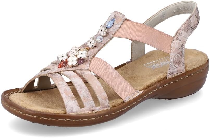 Detalle de Rieker Damen Dipinto Geschlossene Sandalen – Schlankes Profil, Keilabsatz 3,5 cm