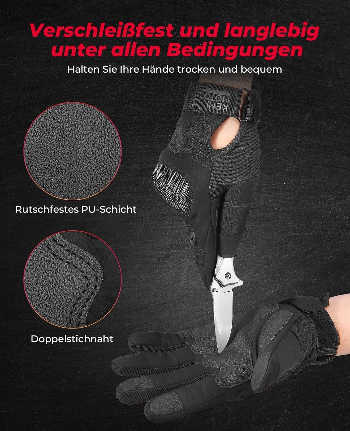 Detalle 2 de KEMIMOTO Taktische Handschuhe Vollfinger
