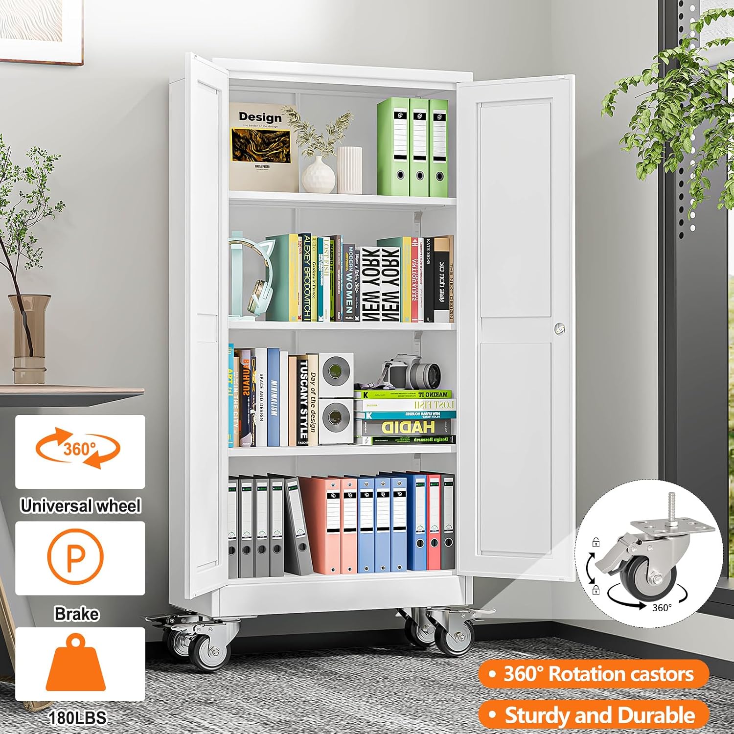 Thumbnail 3 de pozdeg PD-WAL-155W 61-Inch Rolling Steel Storage Cabinet, White, 3 Shelves