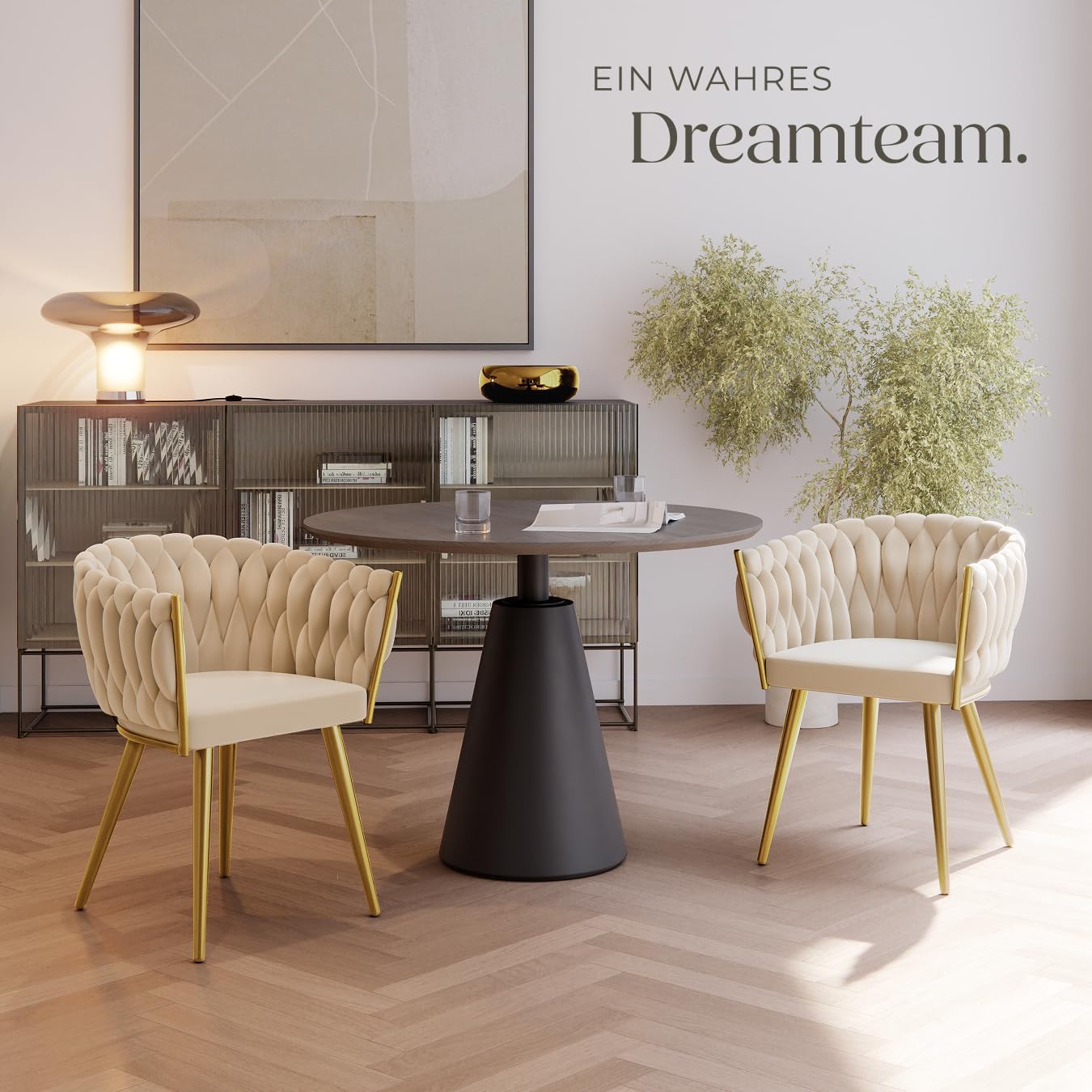 Detalle 2 de tectake Samt-Schalenstuhl Sand 2er Set