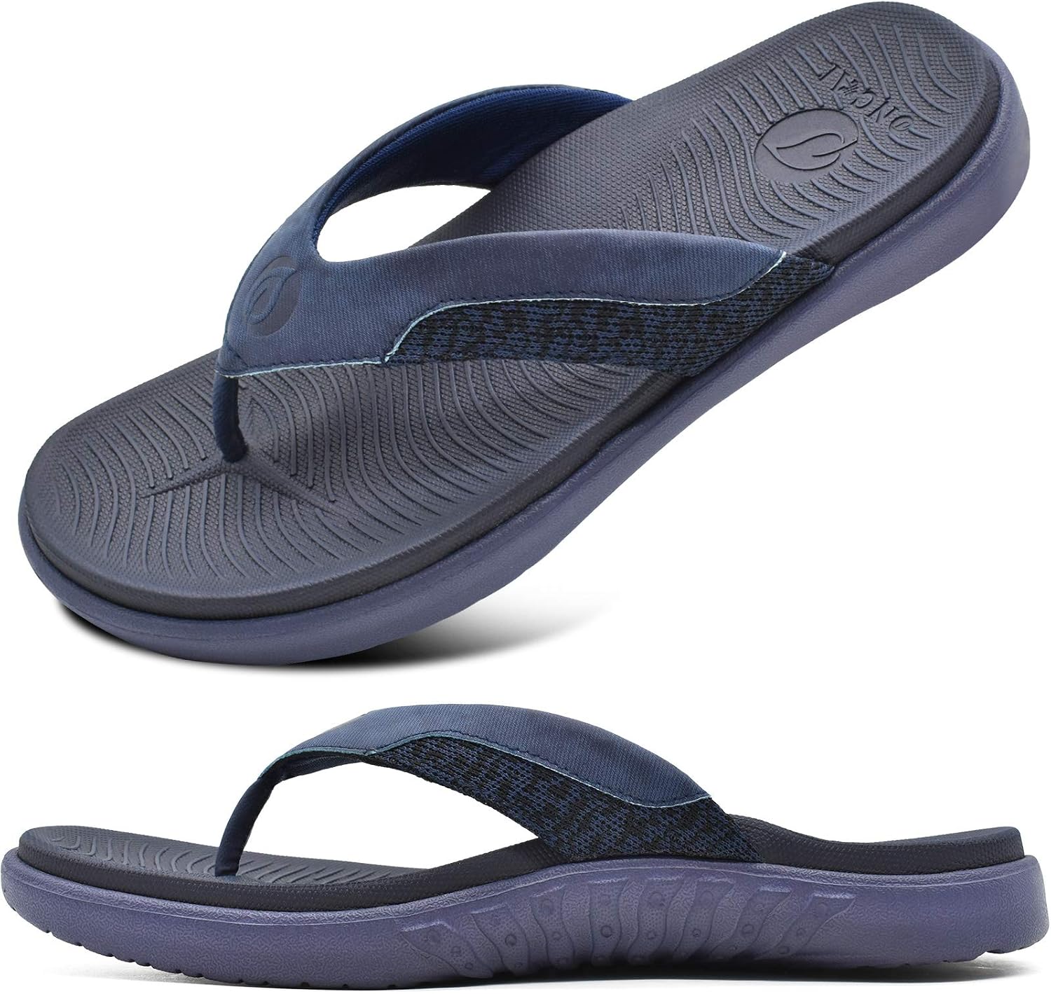 Detalle de ONCAI Men's Flip Flops with Orthotic Arch Support – Leather Wide Strap, Yoga Foam Footbed, Size 6.5–12