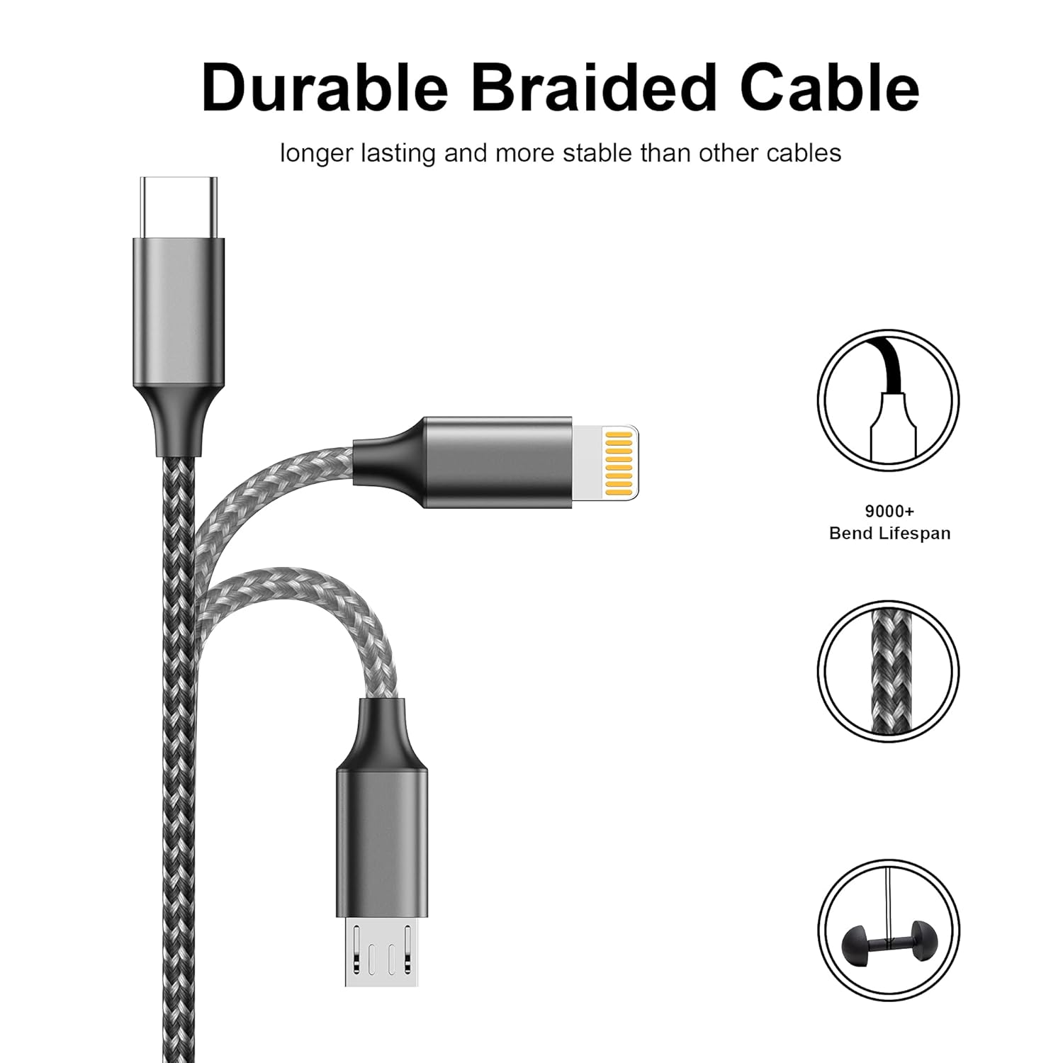 Detalle 2 de Multi Charger Cable 4 in 1 1.2m Grey