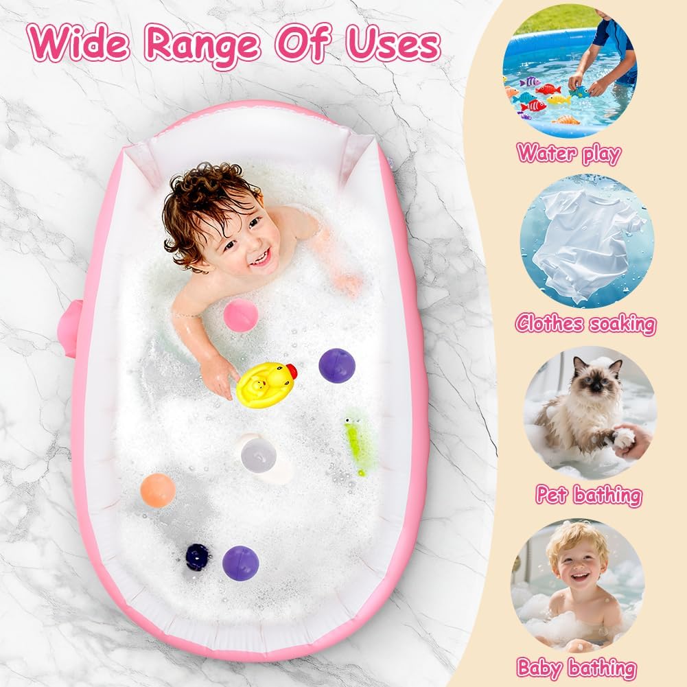 Detalle de AUYAO uppblåsbart babybadkar i rosa PVC med pump och avtappningsplugg