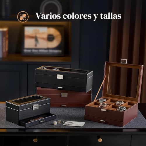 Detalle 2 de ProCase caja para 8 relojes de doble nivel con tapa de cristal, negra