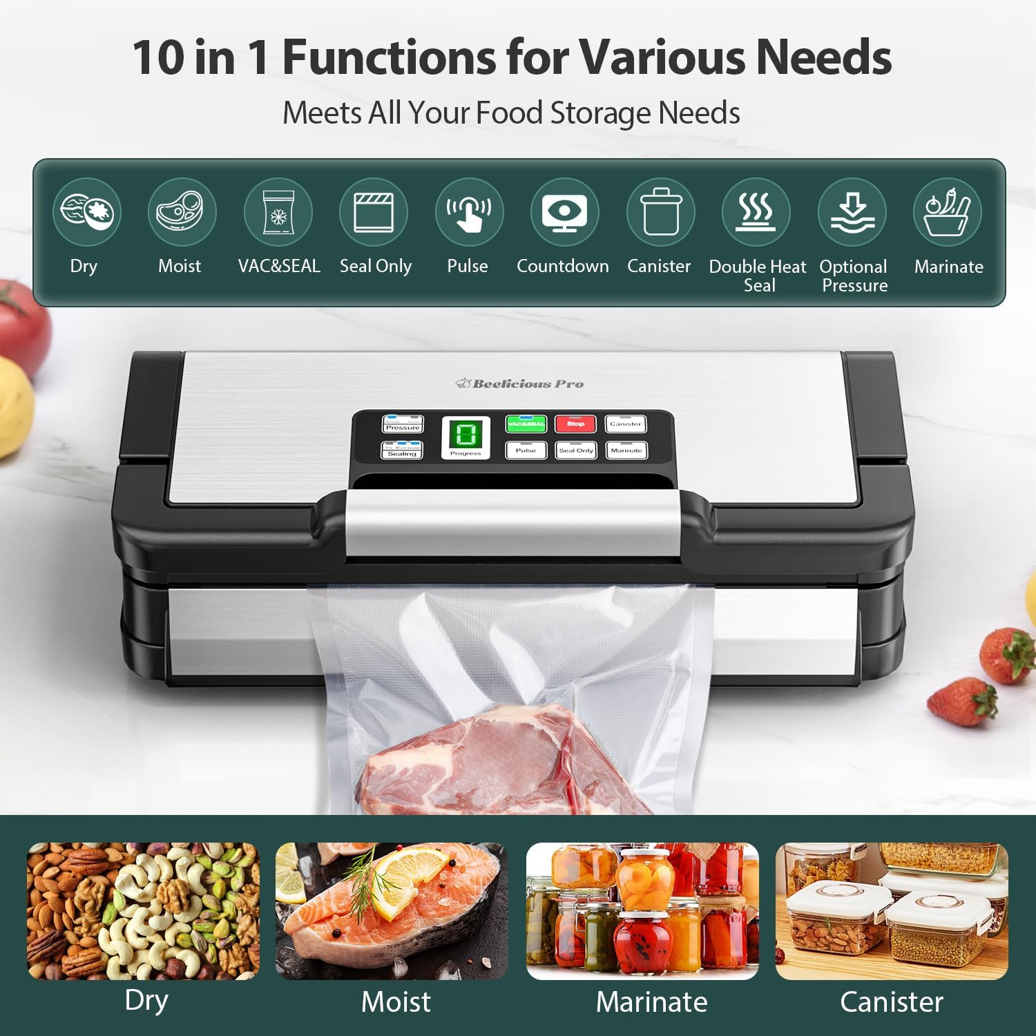 Thumbnail 3 de 95kPa AquaLock Vacuum Sealer with Built-In Cutter and 2 Bag Rolls