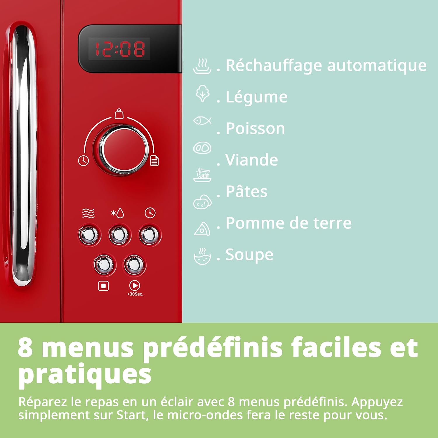 Thumbnail 1 de Comfee CMSRO 20 di rd Micro-ondes rétro 20 L, 800 W, rouge passionné