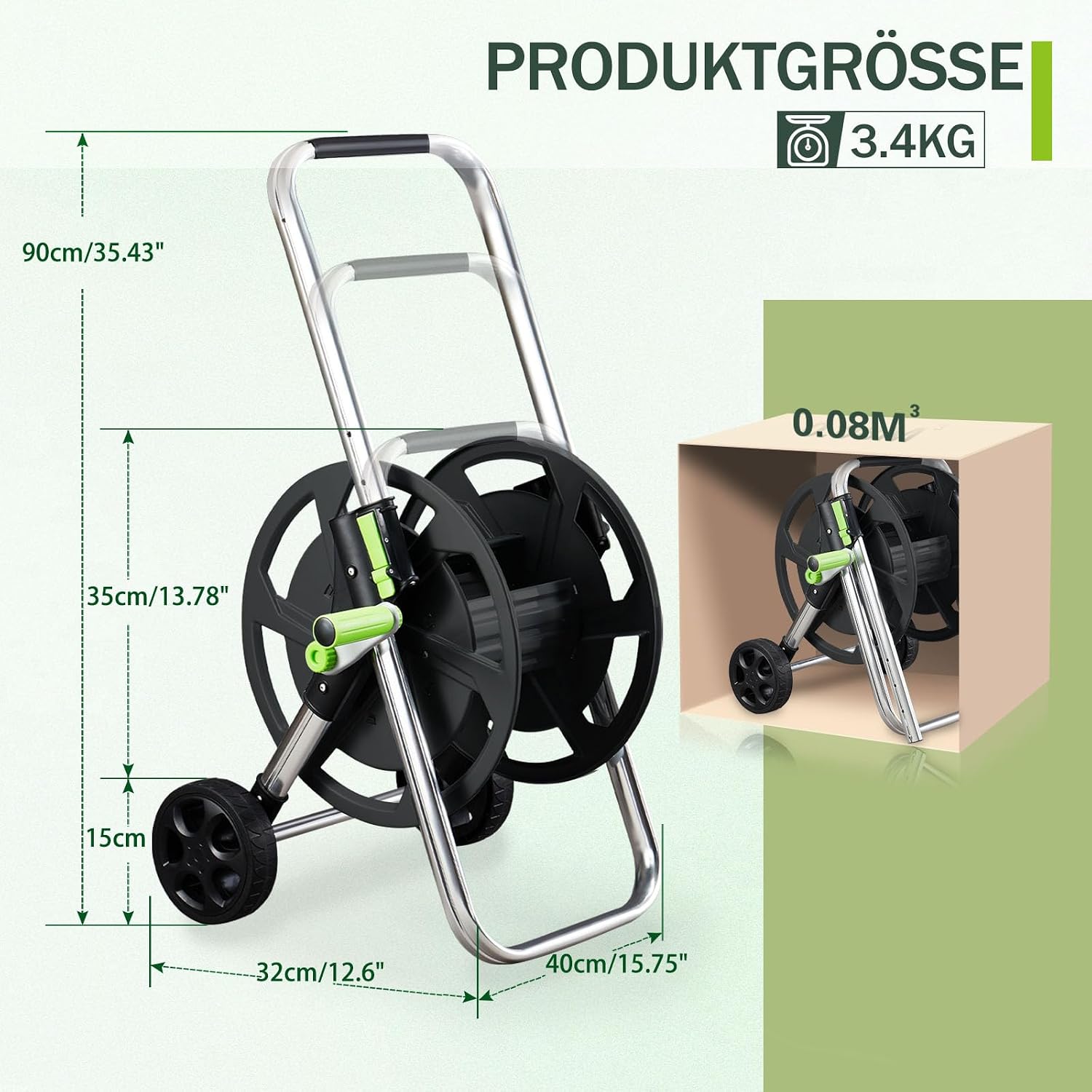 Detalle 2 de YESTAR Schlauchwagen aus Metall für fahrbare Schlauchtrommel bis 60 m (1/2 Zoll)