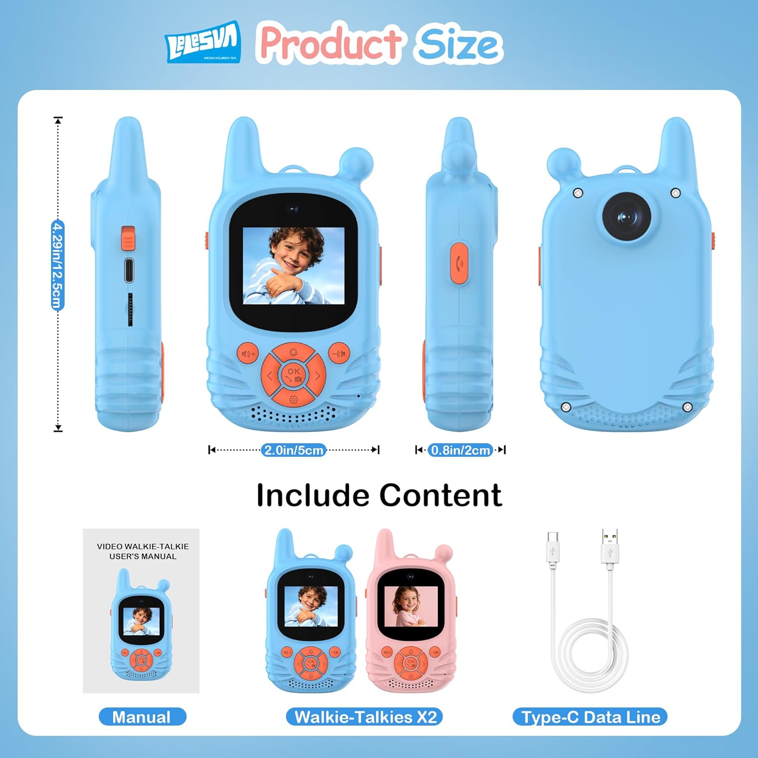 Thumbnail 6 de Walkie Talkie video per bambini LELESUN – set da 2 con doppia fotocamera e ricaricabili