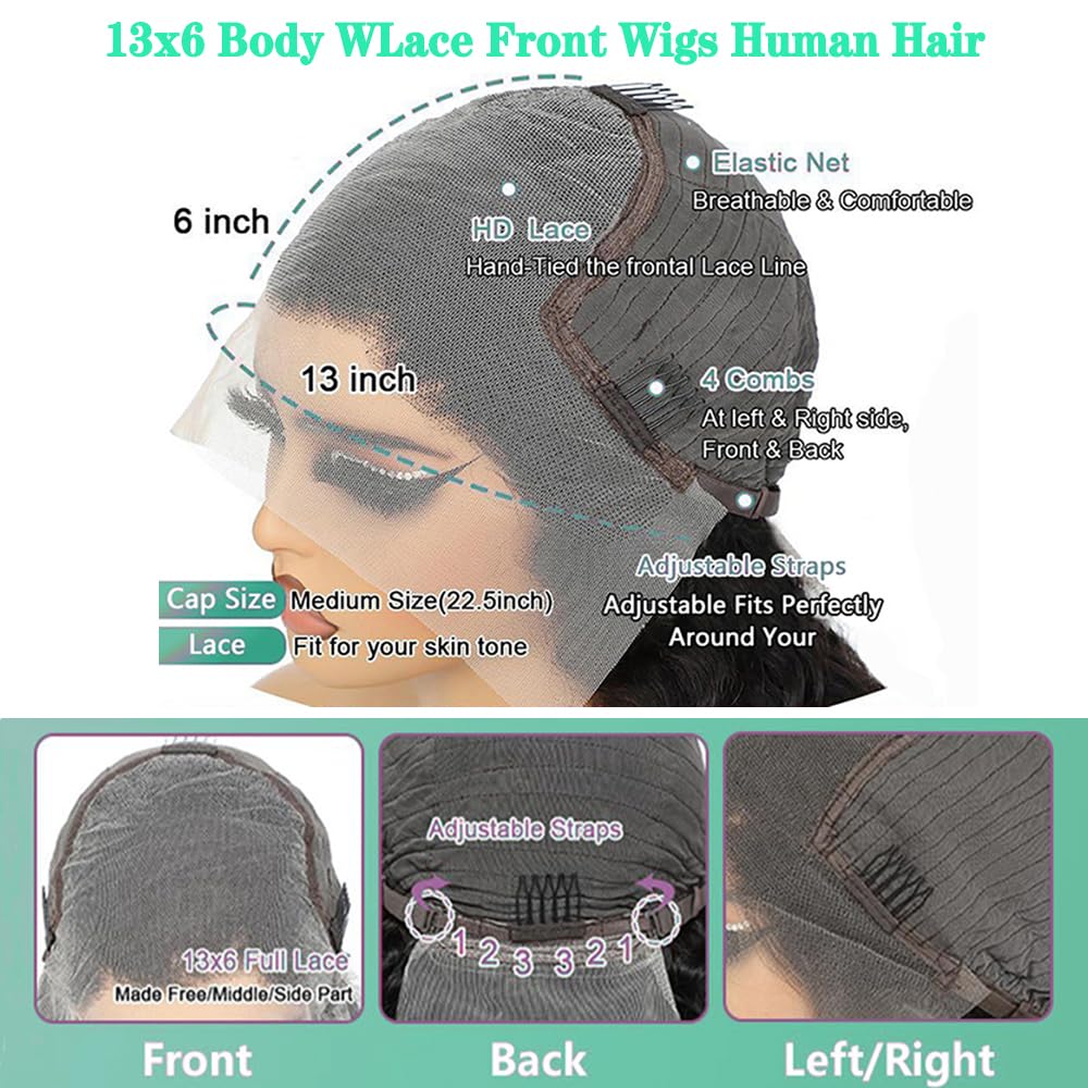 Thumbnail 3 de Fongly 13x6 HD Lace Front Body Wave Human Hair Wig (200% Density, 26 Inch)