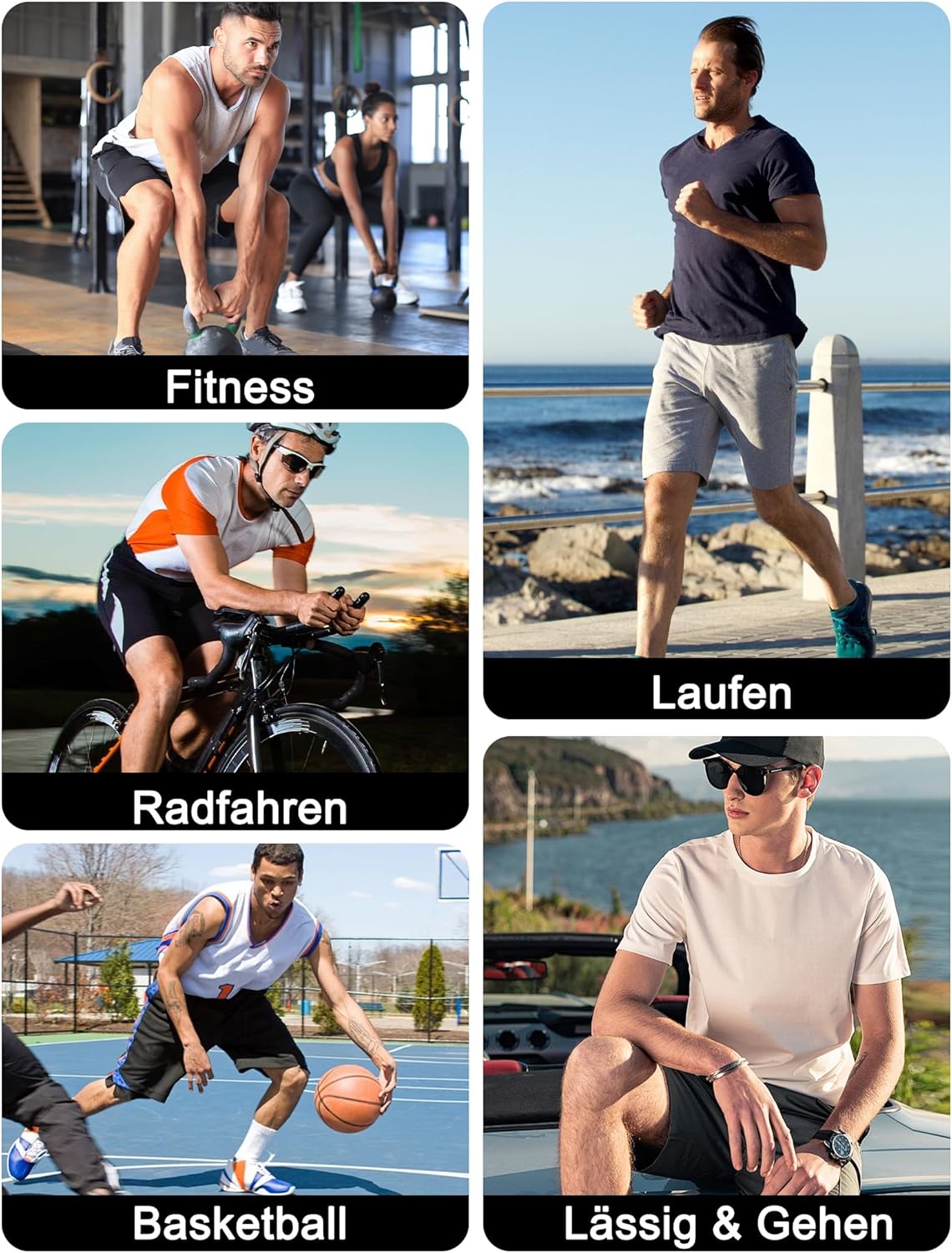 Thumbnail 1 de kuzwufs 3er Pack Sporthosen Herren – Kurze Sommer Jogginghosen mit Reißverschluss-Taschen