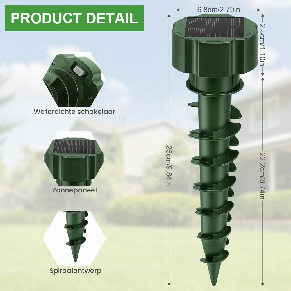 Detalle 2 de AUAUY 5813291 mollenverjager op zonne-energie, 2 stuks, IP65