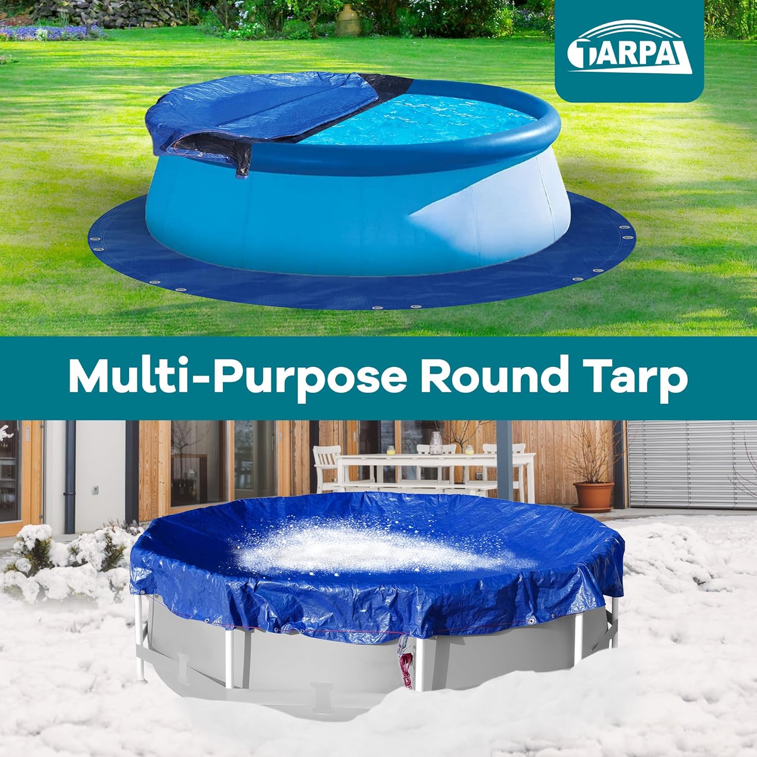 Thumbnail 1 de TARPAL 26ft Round Waterproof 8mil Poly Tarp Pool Cover (Blue/Black)