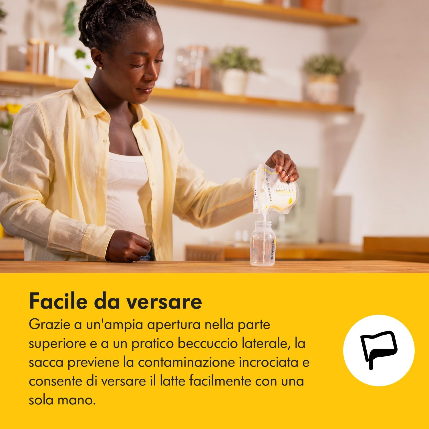 Detalle 2 de Medela Sacche Monouso Easy Pour: Conservazione latte materno da 210 ml, 200 pezzi, design anti perdita