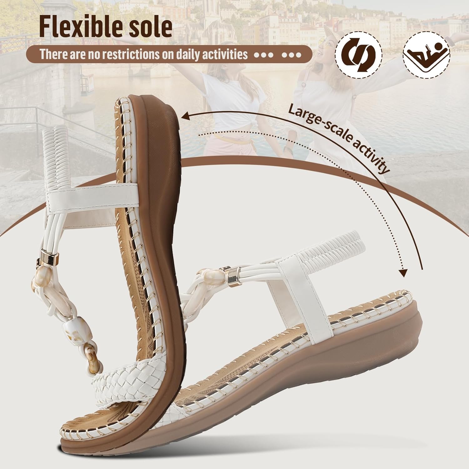 Detalle de Littleplum Damen Sandalen – Sommersandalen mit bequemer Fußform und elastischem Knöchelgurt