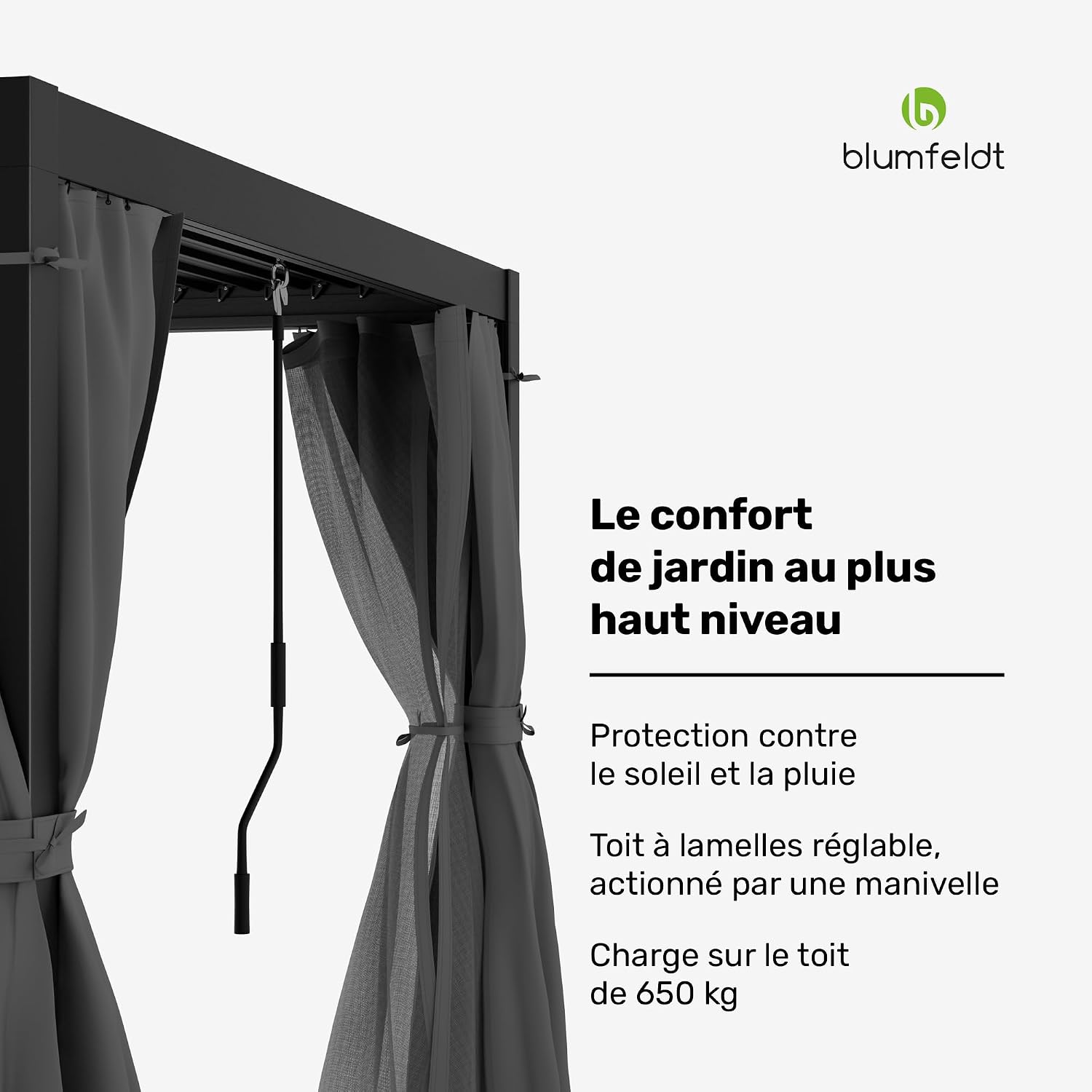 Detalle 2 de blumfeldt pergola 3 x 4 m met verstelbaar lamellendak en muggennetten