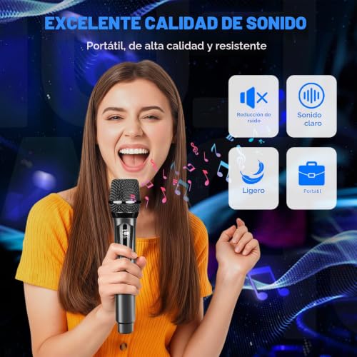 Detalle 2 de AMFUN Micrófono inalámbrico con 2 micrófonos, receptor y alcance de 50 m
