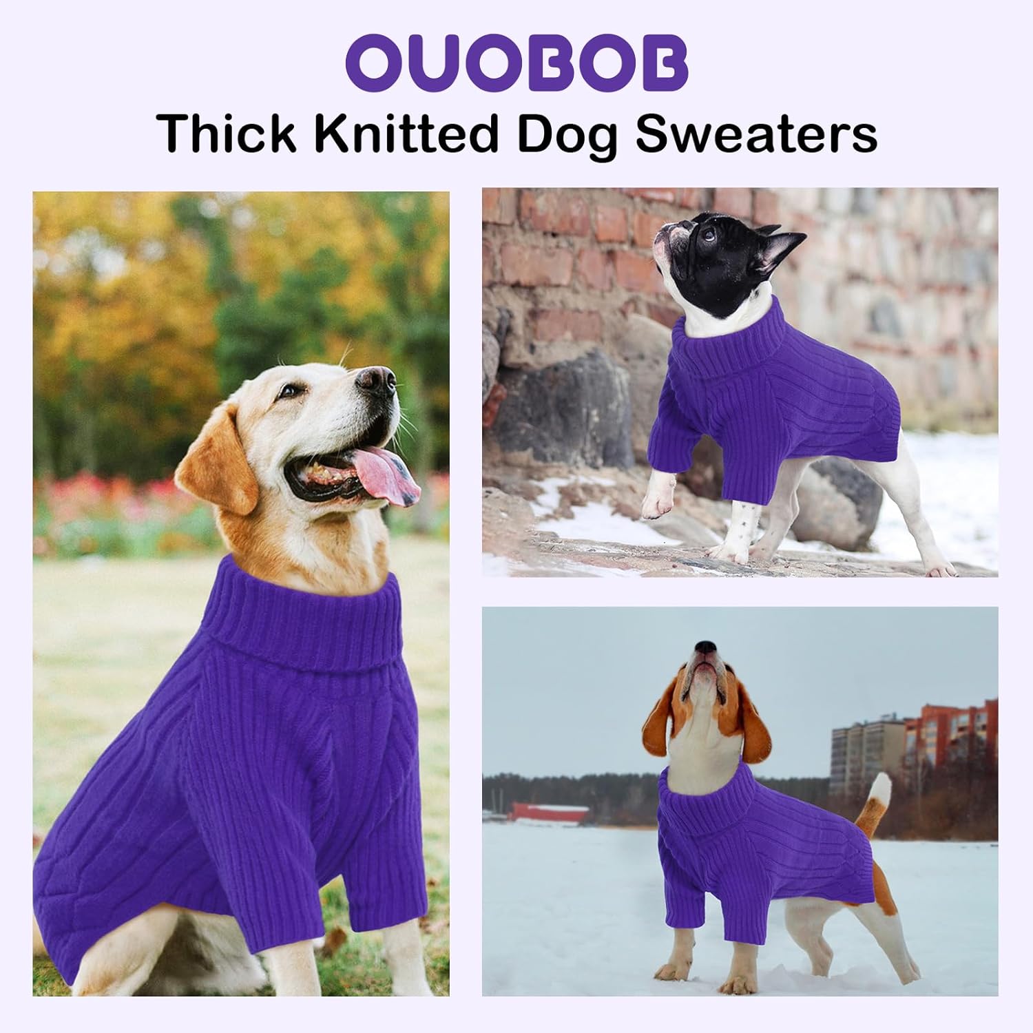 Thumbnail 6 de OUOBOB XL Dog Jumpers with Turtleneck Knitwear – Warm Purple Winter Jumper for Extra Large Dogs
