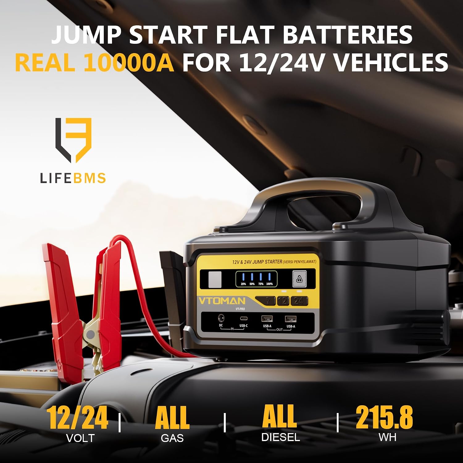 Detalle 2 de VTOMAN VT-PRO 10000A Jump Starter Power Pack (12V/24V) with 58800mAh Capacity