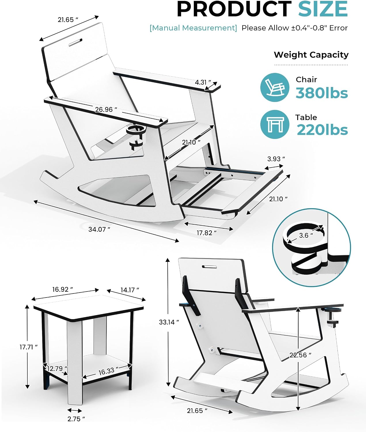 Detalle 2 de Ciokea bistro set White HDPE Patio Set with 2 Tables and 4 Rocking Chairs