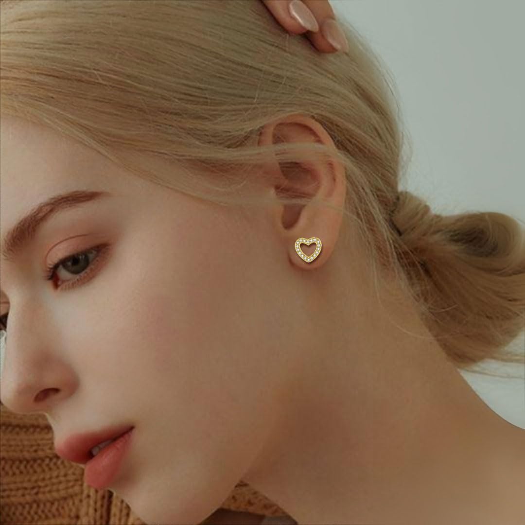Thumbnail 5 de Loutade Sterling Silver Heart Stud Earrings – Hypoallergenic Mini Open Heart Sleeper
